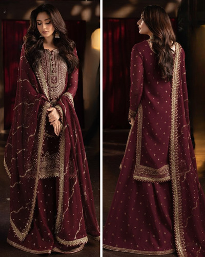 Pakistani chiffon burgundy - pakistani,