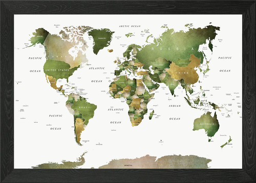 World map green - world, framed
