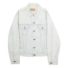 LEVI'S Mens White Cotton Denim Jacket L Plain Button Closure Classic Fit