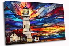 Lighthouse Stained Glass Effect Canvas Print Wall Art Picture