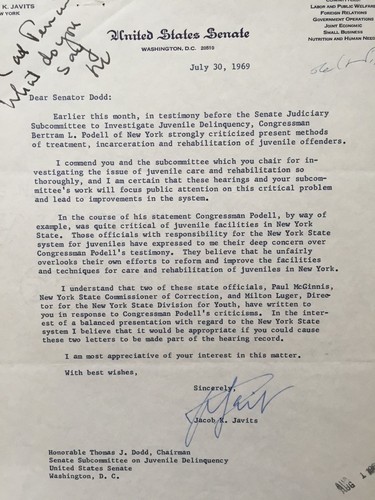 Signed typed letter from - signed, sen