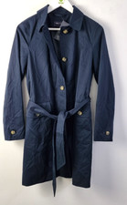 M&S Women's Button Front Belted Rain Coat Navy Size 6 Stormwear RRP £55 NEW F2