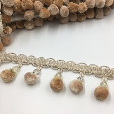 Caramel/Cream Pom Pom & Acrylic Beaded Furniture/Curtain Trim Edging