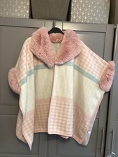 gorgeous ladies poncho cape coat with faux fur trim and hood o/s 20-22-24-26-28