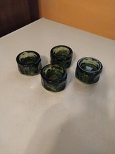 4 Vintage Fostoria Green Glass Votive & Taper Candle Holders