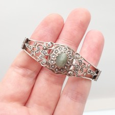 Antique Solid Silver Cats Eye Seed Pearl Bracelet Victorian Bangle Belle Epoque