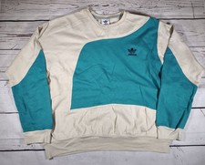 Adidas Sweatshirt Reworked Jumper Embroidered Logo Unisex Size Large Green Cream