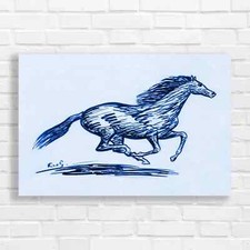 Minimalist Horse Blue Canvas