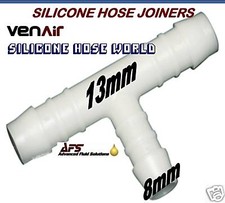 13mm>8mm<13mm Barbed Nylon Reducing T Piece Connector Silicone Hose Pipe Joiner