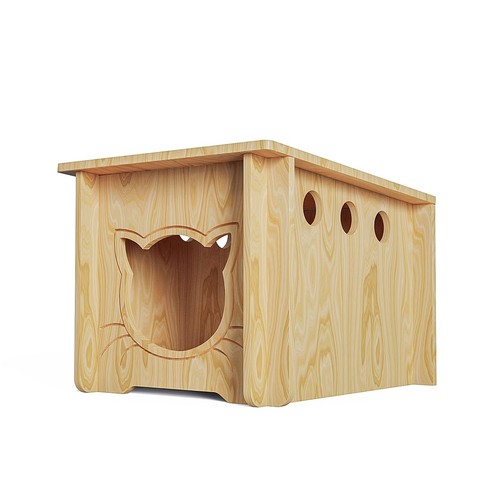 Pinewood cat house wooden - pinewood,