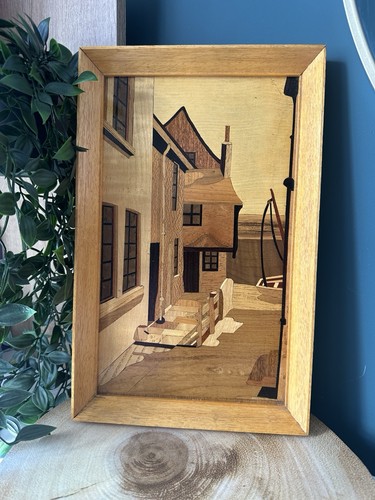 Vintage wood marquetry picture - vintage,