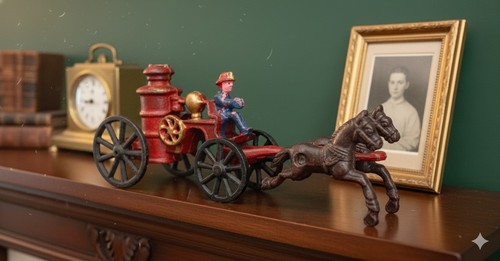 Antique cast iron fire pumper - iron,