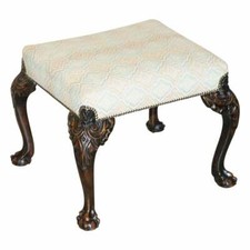 ANTIQUE 1 OF 2 18TH CENTURY CIRCA 1780 GEORGIAN CLAW & BALL CARVED WALNUT STOOLS