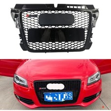 RS3 Style ALL Black Front Bumpe Honeycomb Grille for Audi A3 S3 2009-2012