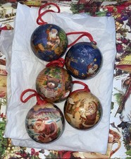 Vintage Christmas Paper Mache Baubles X5 Christmas Scene