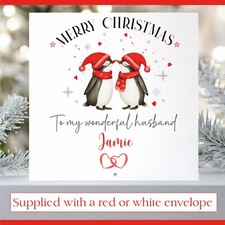 Personalised Penguins Christmas Card Husband Wife Girlfriend Boyfriend Couple
