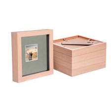 5x Light Wood 6" x 6" 3D Box Photo Frames Grey 2" x 2" Mount Shadow Picture