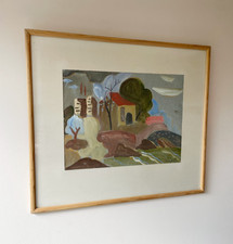 Vintage Swedish mid-century modern watercolour signed and framed