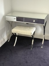 Graham & Green Barcelona Mirrored Dressing Table & White Leather Stool Set