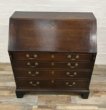 Antique Georgian Solid Oak Bureau Secret Drawer & Cubbys Circa Early 1700s
