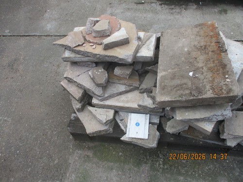 Broken paving slabs - paving, slabs.