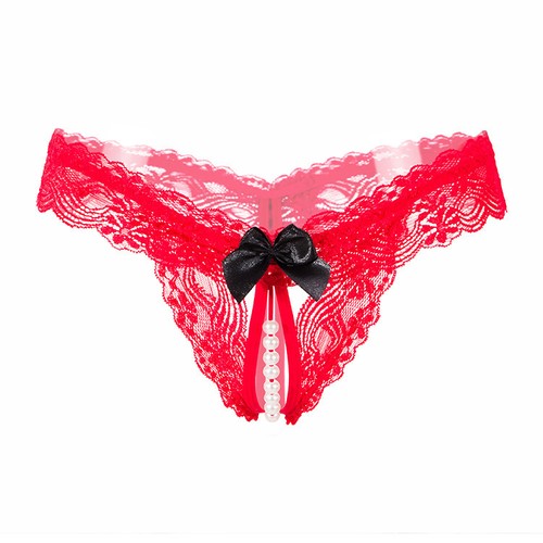 Womens lace thong with pearl - lace,