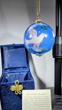 Li Bien Reverse Hand Painted Christmas Ornament Peace On Earth White Doves & Box