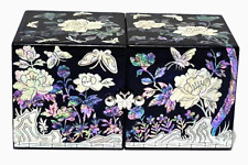 Korean Mother of Pearl Inlaid 'Hanji' Twin Cubic Jewellery Box Lacquerware