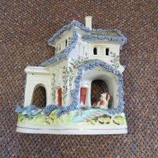 Coalport Style Cottage House  with Dog China 18cm Long Bone China