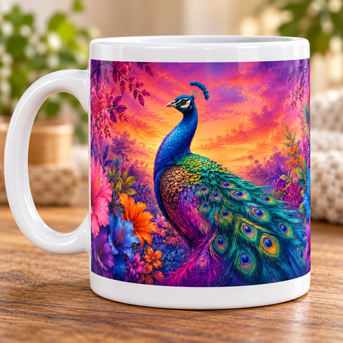 Peacock mug colourful floral - mug,