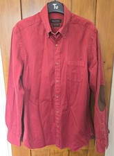 MASSIMO DUTTI MEN'S SHIRT IN DARK RED WITH LEATHER ELBOW PATCHES IN MEDIUM