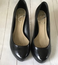 Evans black court shoes size 5 extra wide EEE small front platform high heels