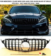 For MERCEDES C CLASS W205 C220 C350 C200 C43 AMG GT STYLE GLOSS BLACK GRILLE