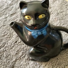 Rare Antique 1920’s Burslem Pussyfoot  Black Cat Teapot By Wood and Sons, Kitty