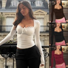 Women Lace Low Cut Tops Ladies