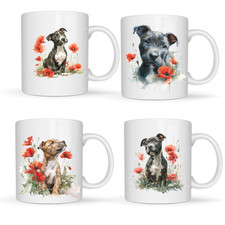 Staffordshire Terrier Ceramic mug. 11OZ Staffy And Poppies Watercolour Design