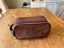 MENS TED BAKER BROWN COTTON CANVAS WASH BAG TRAVEL WEEKEND TOILETRIES
