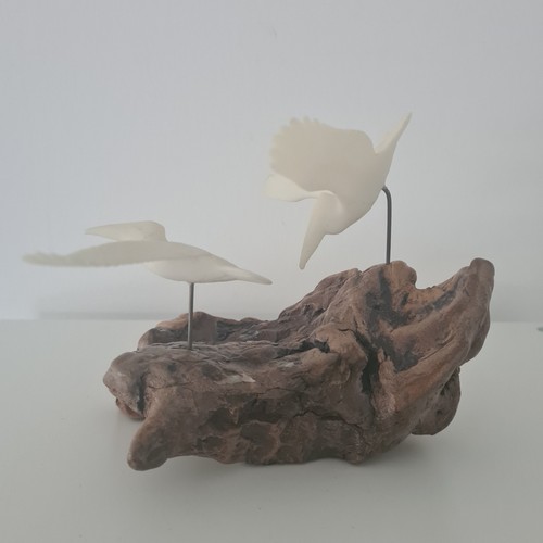 Vintage bird duo sculpture - sculpture, by