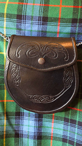 Black leather sporran pouch - leather,