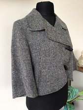 KATE COOPER GREY FLECK WOOL MIX SHORT STITCH DETAIL BLAZER JACKET SIZE 8 EXCON