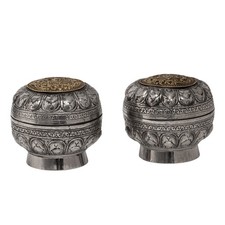 Two Straits Chinese Betel-nut or sireh containers, Solid Silver, 19th century