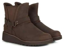 UGG® AUSTRALIA GLEN BROWN LEATHER WEDGE BIKER BOOTS UK 6.5 EUR 39 USA 8 RRP £180