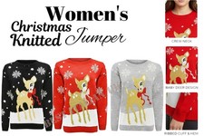New Ladies Xmas Baby Deer Bambi Christmas Novelty Unisex Jumper Sweater Top