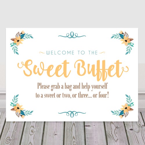 Yellow sweet buffet table sign - sweet,