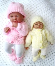Dolls Clothes Knitting pattern 10&15 inch cardigan Hat Boots Premature Baby