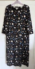SEASALT~BLACK FLORAL TAMSIN DRESS ~ ORG COTTON JERSEY~SOFT~POCKETS~SIZE 16~VGC