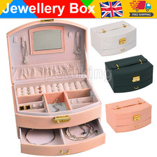 2 Tiers Large Jewellery Boxes Storage Case Drawer Cabinet Necklace Organizer New