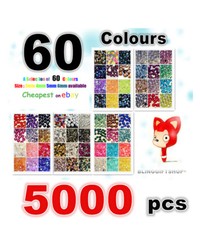 60 COLOURS PACK x 5000 RESIN FLAT BACK RHINESTONES DIAMANTE CRAFT GEMS 3/4/5/6MM