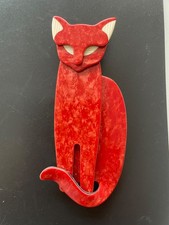 Vintage Lea Stein Egyptian/Quarrelsome red/orange Cat Brooch Signed