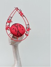 Red Cocktail Headpiece with Plum Blossom Applique ASCOT WEDDING